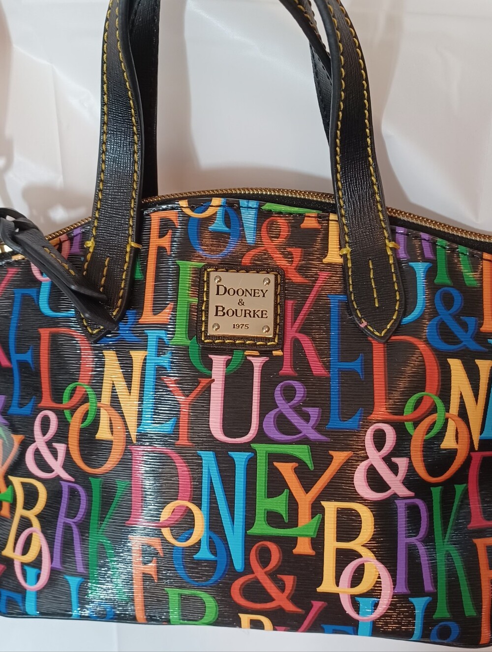 Dooney & Bourke Vintage Black Multicolor Logo Crossbody Purse Bag Vegan Leather